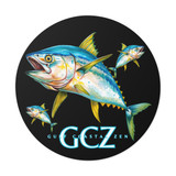Gulf Coastal Zen Tuna Fish Deep Sea Fishing Beach Round Vinyl Sticker Black