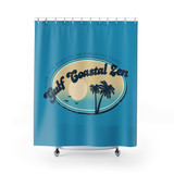 Gulf Coastal Zen Slow Time Down on The Forgotten Coast Palm Tree Logo Shower Curtain Turquoise