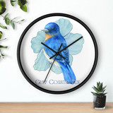 Gulf Coastal Zen Eastern Blue Bird Hibiscus Round Wall Clock