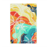 Gulf Coastal Zen Sand Beach Scene Palm Tree Retro Waves Bright Microfiber Blanket