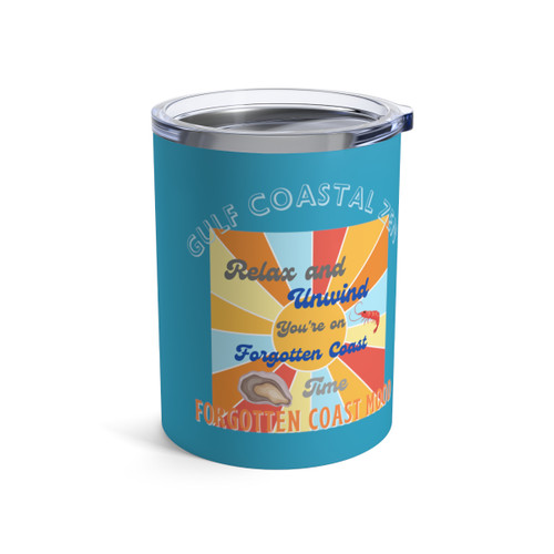 Gulf Coastal Zen Forgotten Coast Relax And Unwind Shrimp Oyster 2  Beach Short Wine Tumbler 10oz Turquoise