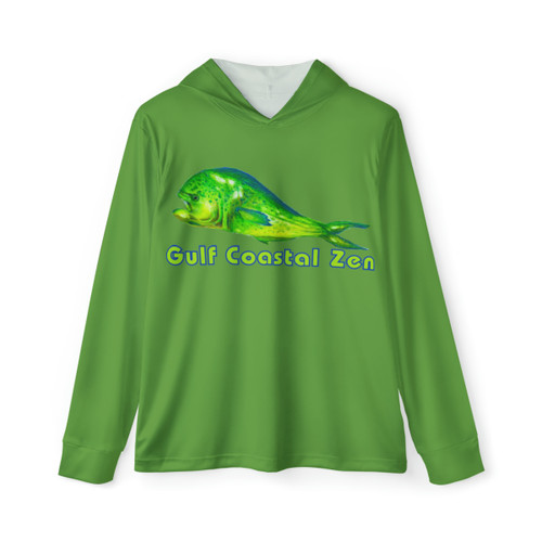 Gulf Coastal Zen Forgotten Coast Florida Mahi Dorado Fish Front Men's Sports Fishing UPF 50+ Hoodie Light Green