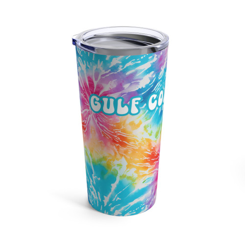 Tie Dye Retro 70's Vintage Groovy Bubble Letters Funny Florida Gulf Coastal Zen Beach Colors Stainless Steel Tumbler 20oz