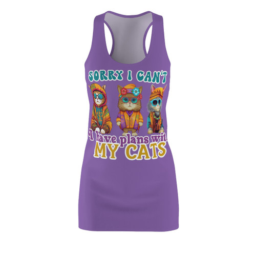 Hippie Cats Sorry I can't I have Plans With my Cats Gulf Coastal Zen Florida Women's Racerback Beach Cover Up Dress Light Purple