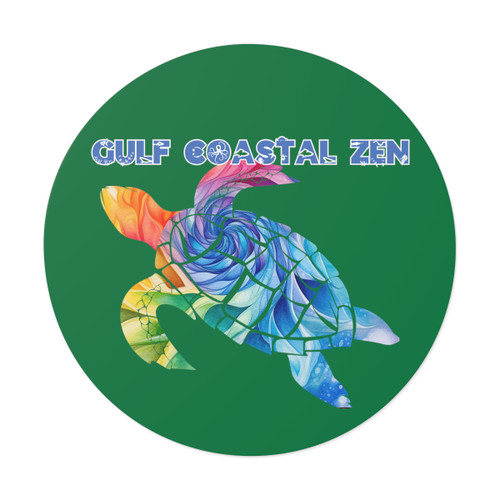 Gulf Coastal Zen Tie-Dye Sea Turtle Groovy Round Vinyl Sticker Green