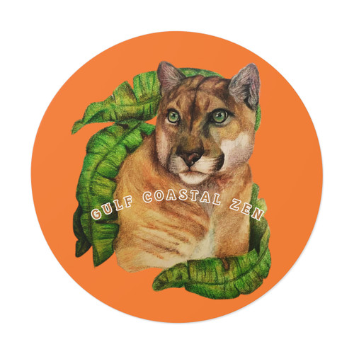 Florida Panther Tropical Leaves Plants Gulf Coastal Zen Ocean Beach Round Vinyl Sticker Orange
