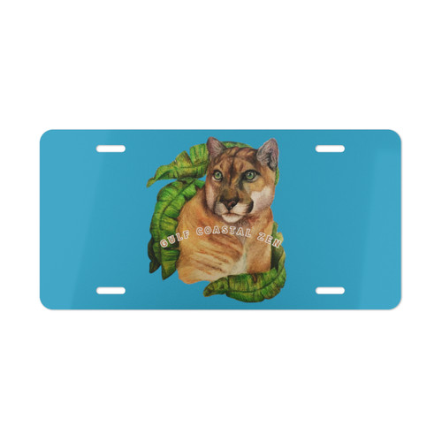 Florida Panther Tropical Leaves Plants Gulf Coastal Zen Car Truck Vanity License Plate Tag Turquoise 