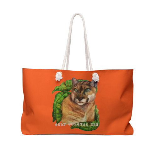 Florida Panther Tropical Leaves Gulf Coastal Zen Forgotten Coast Vibes Weekender Beach Bag Orange