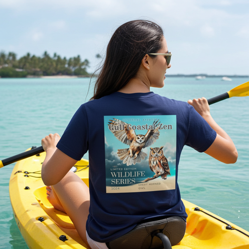 Great Horned Owl Limited Spring Edition Wildlife Series 2024 Gulf Coastal Zen Beach Adult Unisex Short Sleeve T 