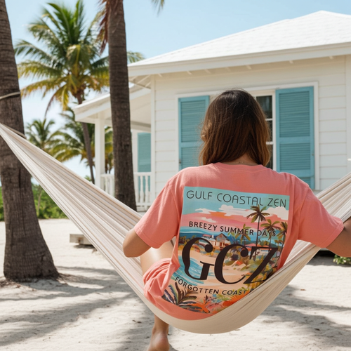 Private Beach House Island Tropical Plants Gulf Coastal Zen Ocean Adult Unisex Short Sleeve T-Shirt