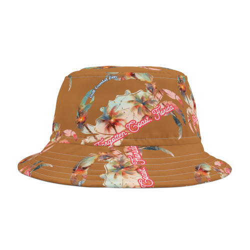 Crab Palm Tree Lights Gulf Coastal Zen Forgotten Coast Vibes Florida Unisex Bucket Hat Brown