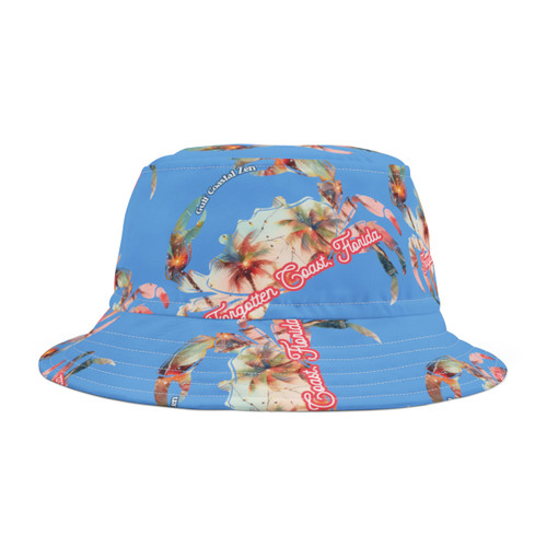 Crab Palm Tree Lights Gulf Coastal Zen Forgotten Coast Vibes Florida Unisex Bucket Hat Blue