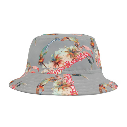 Copy of Crab Palm Tree Lights Gulf Coastal Zen Forgotten Coast Vibes Florida Unisex Bucket Hat Grey