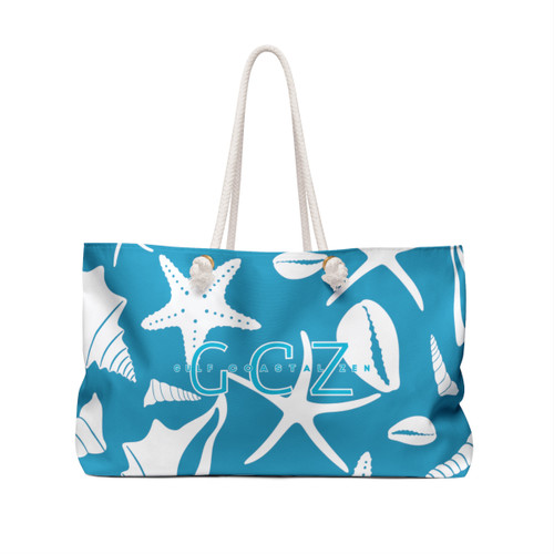Gulf Coastal Zen White Sea Shells Beach Travel Weekender Bag Turquoise Gulf Coastal Zen White Sea Shells Beach Travel Weekender Bag Turquoise