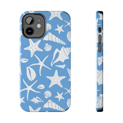 White Sea Shells Galore Gulf Coastal Zen Beach Ocean Tough Phone Cases Sky Blue