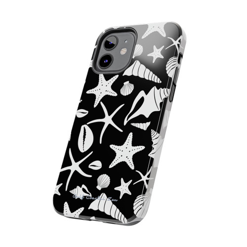 White Sea Shells Galore Gulf Coastal Zen Beach Ocean Tough Phone Cases Black