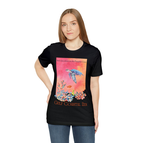 Gulf Coastal Zen Forgotten Coast Sea Horse Sea Turtle Tropical Fish Coral Ocean Florida Adult Unisex Short Sleeve T-shirt