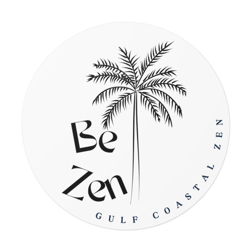 Gulf Coastal Zen Be Zen Palm Tree Beach Round Vinyl Sticker