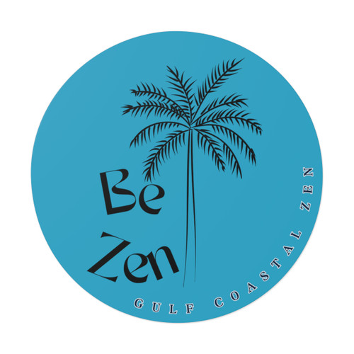 Gulf Coastal Zen Be Zen Palm Tree Beach Round Vinyl Sticker Turquoise