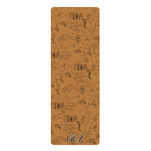 Gulf Coastal Zen Hey Girl Palm Tree Beach Day Vaycay Rubber Yoga Mat Camel