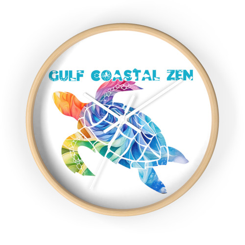 Gulf Coastal Zen Tie-Dye Sea Turtle Groovy Round Wall Clock