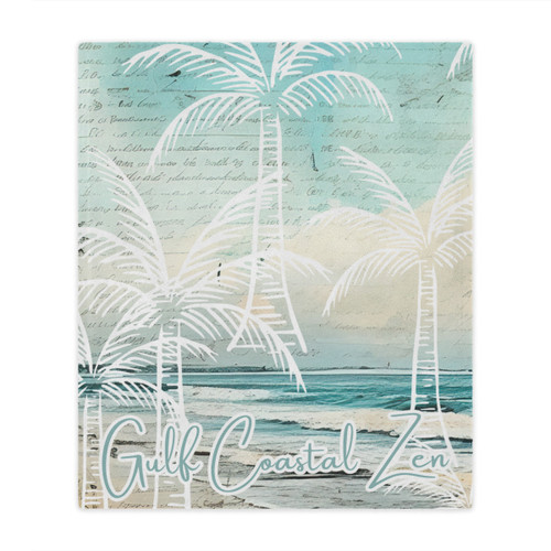 Gulf Coastal Zen Sand Beach Scene Palm Trees Retro Waves Microfiber Blanket