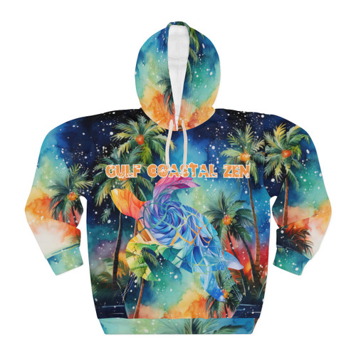 Gulf Coastal Zen Sea Turtle Palm Tree Tropically Unisex Long Sleeve Pullover Hoodie