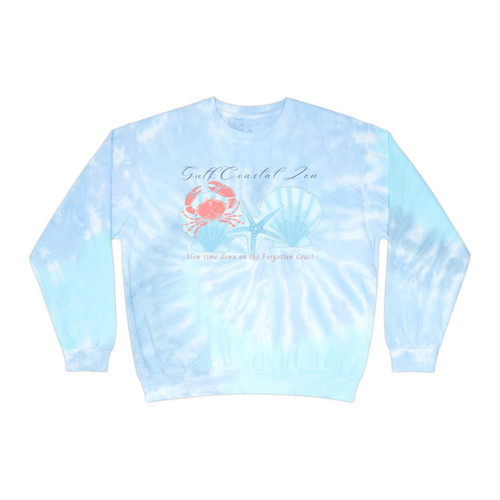 Gulf Coastal Zen Forgotten Coast Slow time Down Crab and Shells Tie-Dye Sweatshirt