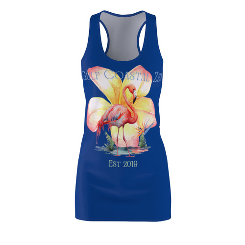 Flamingo Hibiscus Flower For The Love Of Flamingos Gulf Coastal Zen Forgotten Coast Florida Women's Racerback Beach Cover Up Dress Navy