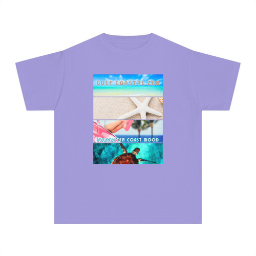 Gulf Coastal Zen Palm Tree Forgotten Coast Mood Beach 4 Scene Starfish Sea Turtle Youth Midweight Short Sleeve T-Shirt