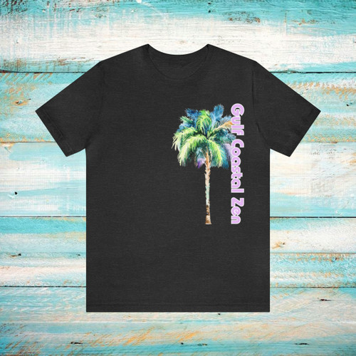 Gulf Coastal Zen Forgotten Coast Watercolor Palm Tree Beach Ocean T-Shirt