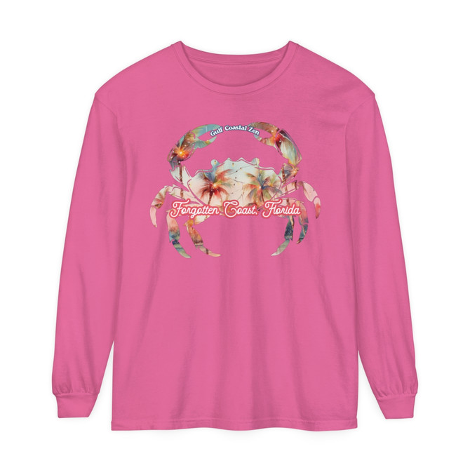 Gulf Coastal Zen Forgotten Coast Florida Palm Tree Crab Twinkle Light Ocean Beach Adult Short Sleeve T-Shirt Front Comfort Colors