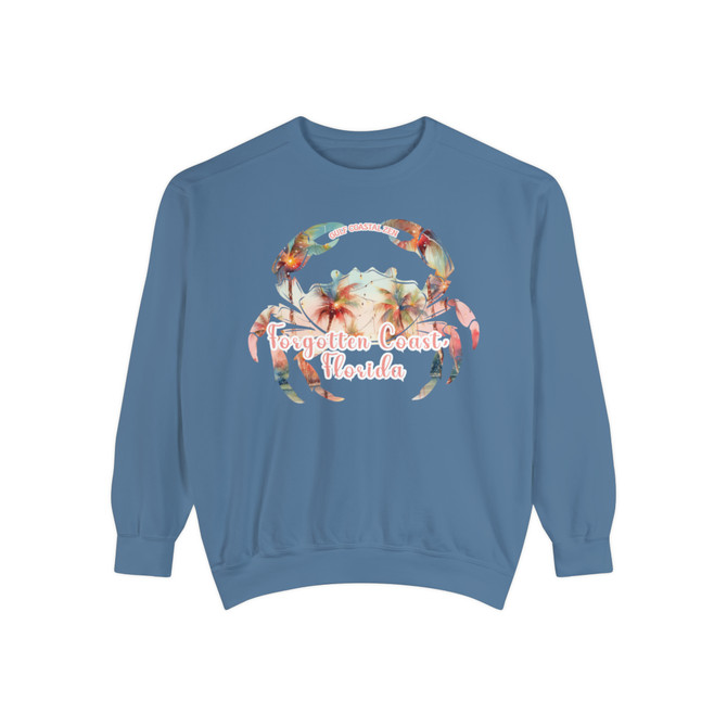 Gulf Coastal Zen Forgotten Coast Florida Palm Tree Crab Twinkle Lights Adult Long Sleeve Comfort Colors Sweatshirt