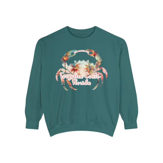 Gulf Coastal Zen Forgotten Coast Florida Palm Tree Crab Twinkle Lights Adult Long Sleeve Comfort Colors Sweatshirt