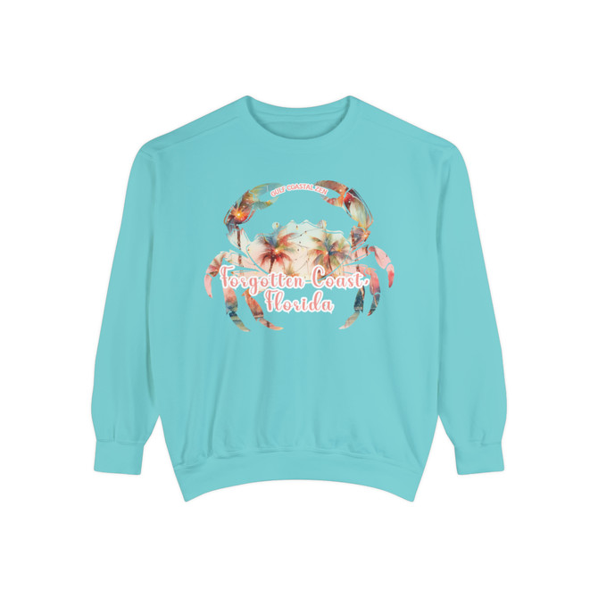 Gulf Coastal Zen Forgotten Coast Florida Palm Tree Crab Twinkle Lights Adult Long Sleeve Comfort Colors Sweatshirt