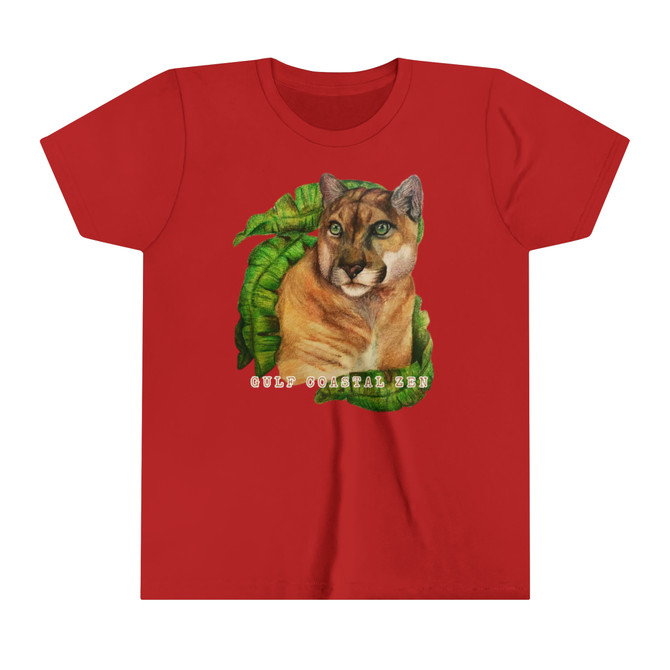 Florida Panther Tropical Leaves Gulf Coastal Zen Ocean Beach Youth Kids Short Sleeve T-Shirt