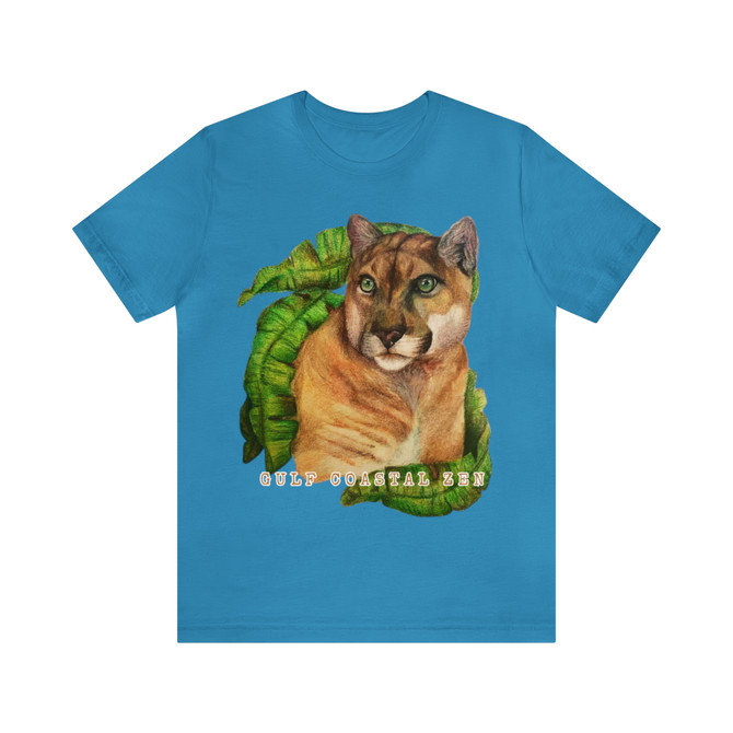 Florida Panther Tropical Leaves Gulf Coastal Zen Ocean Beach Adult Short Sleeve T-Shirt Front