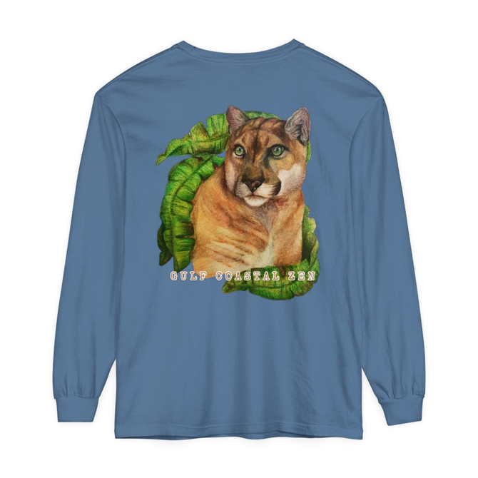 Florida Panther Tropical Leaves Gulf Coastal Zen Ocean Beach Adult Long Sleeve T-Shirt Comfort Colors