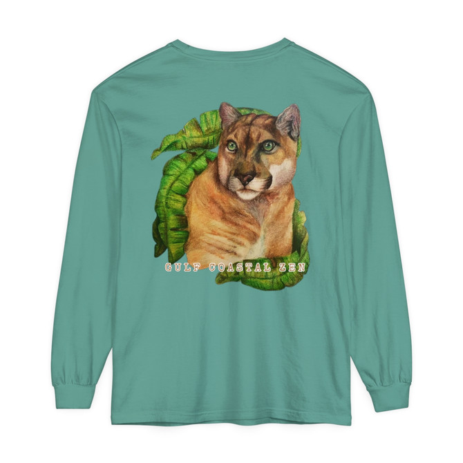 Florida Panther Tropical Leaves Gulf Coastal Zen Ocean Beach Adult Long Sleeve T-Shirt Comfort Colors