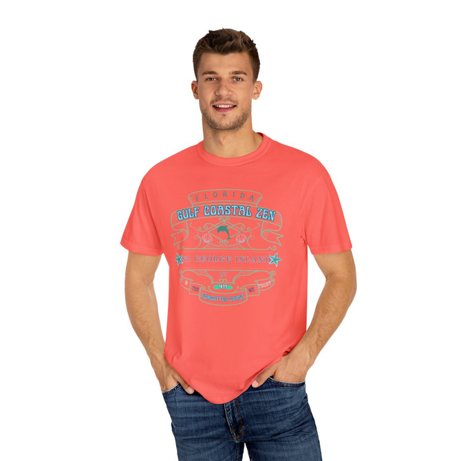 St George Island Est 1833 Star Fish Sea Shell Gulf Costal Zen Vintage Florida Beach Ocean Adult Unisex Short Sleeve T-Shirt