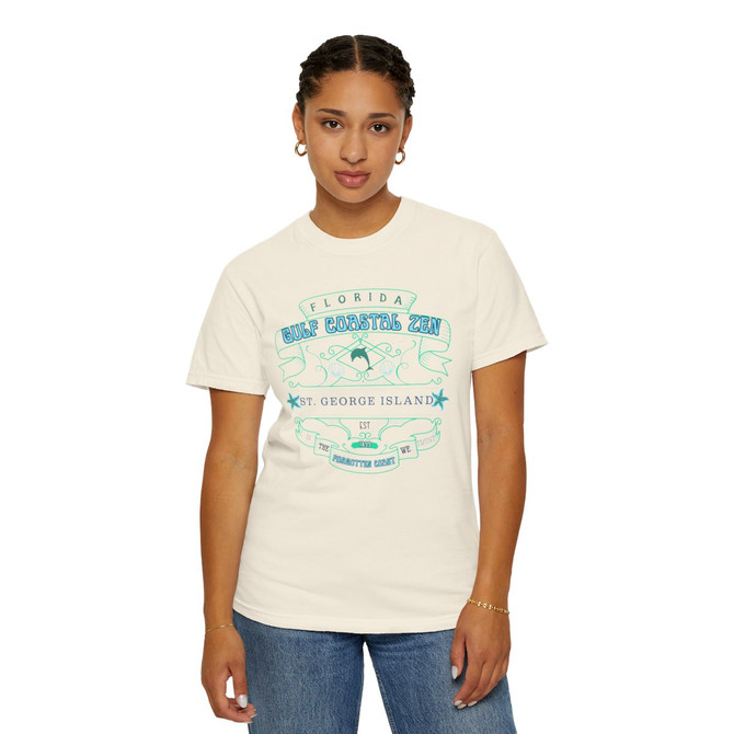 St George Island Est 1833 Star Fish Sea Shell Gulf Costal Zen Vintage Florida Beach Ocean Adult Unisex Short Sleeve T-Shirt