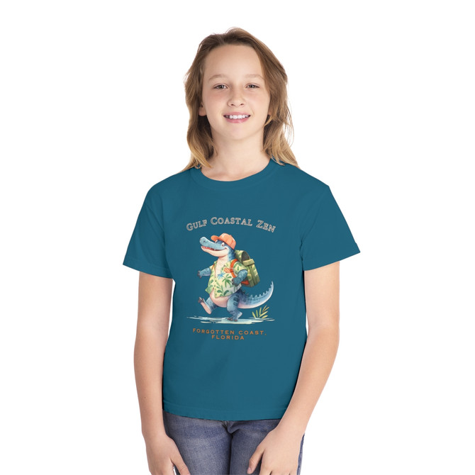 Gulf Coastal Zen Alligator Vacation Explore The Forgotten Coast Beach Youth Midweight Unisex Short Sleeve T-Shirt