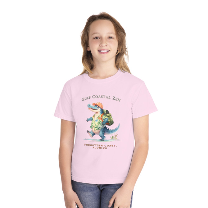 Gulf Coastal Zen Alligator Vacation Explore The Forgotten Coast Beach Youth Midweight Unisex Short Sleeve T-Shirt