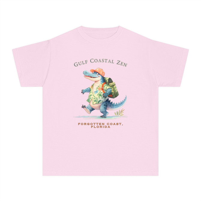 Gulf Coastal Zen Alligator Vacation Explore The Forgotten Coast Beach Youth Midweight Unisex Short Sleeve T-Shirt