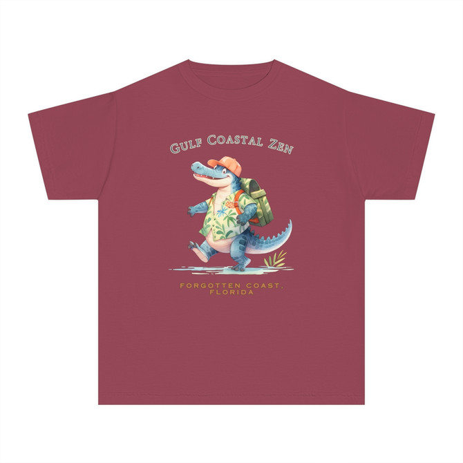 Gulf Coastal Zen Alligator Vacation Explore The Forgotten Coast Beach Youth Midweight Unisex Short Sleeve T-Shirt