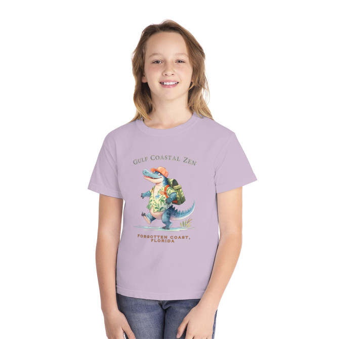 Gulf Coastal Zen Alligator Vacation Explore The Forgotten Coast Beach Youth Midweight Unisex Short Sleeve T-Shirt