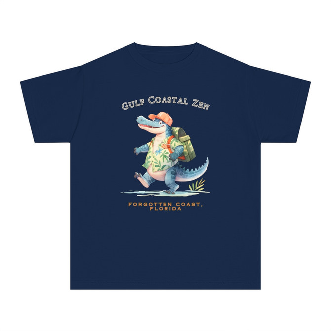 Gulf Coastal Zen Alligator Vacation Explore The Forgotten Coast Beach Youth Midweight Unisex Short Sleeve T-Shirt