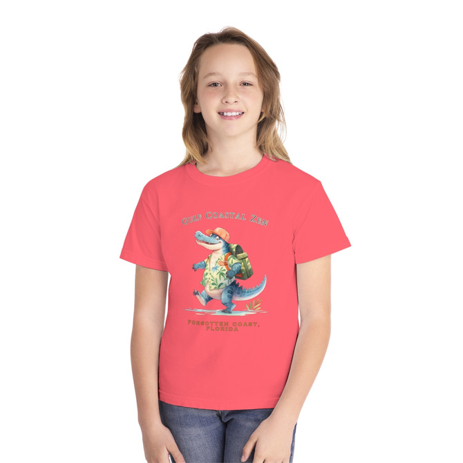 Gulf Coastal Zen Alligator Vacation Explore The Forgotten Coast Beach Youth Midweight Unisex Short Sleeve T-Shirt