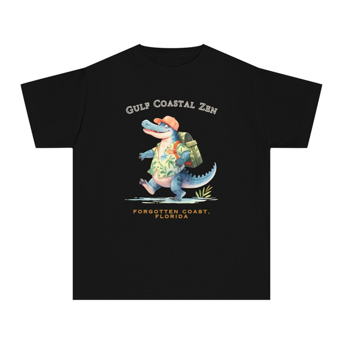 Gulf Coastal Zen Alligator Vacation Explore The Forgotten Coast Beach Youth Midweight Unisex Short Sleeve T-Shirt