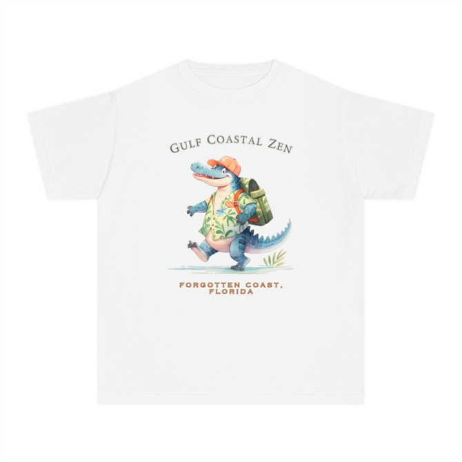 Gulf Coastal Zen Alligator Vacation Explore The Forgotten Coast Beach Youth Midweight Unisex Short Sleeve T-Shirt